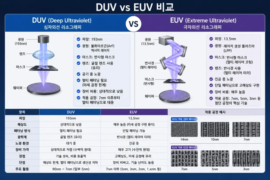 중국 ArF 이머전 DUV 노광장비 ASML EUV 기술적 차이와 반도체 주가 DUV EUV 비교
